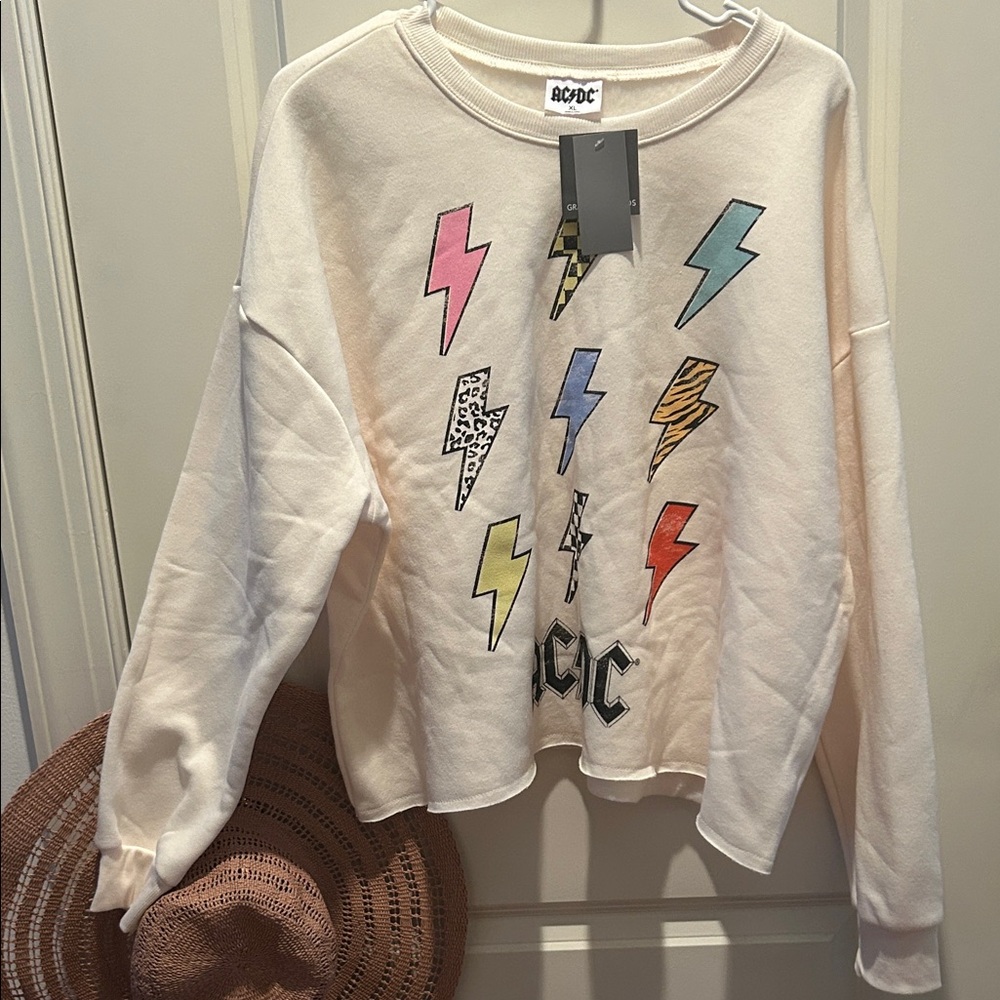 AC/DC Grayson Threads Oversized Cropped Sweatshirt XL NWT
